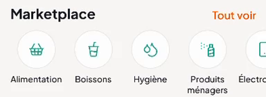 Catégories de la marketplace dans l’app Vamidjo