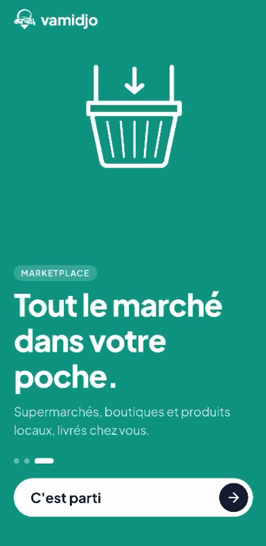 Écran Marketplace de l’application Vamidjo